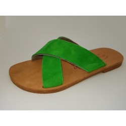 Mule CASSOU en Cuir Vert / Semelle Caoutchouc