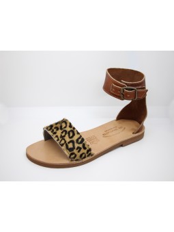 Sandales Havana en Cuir Couleur Renard et Leopard / Semelle Caoutchouc