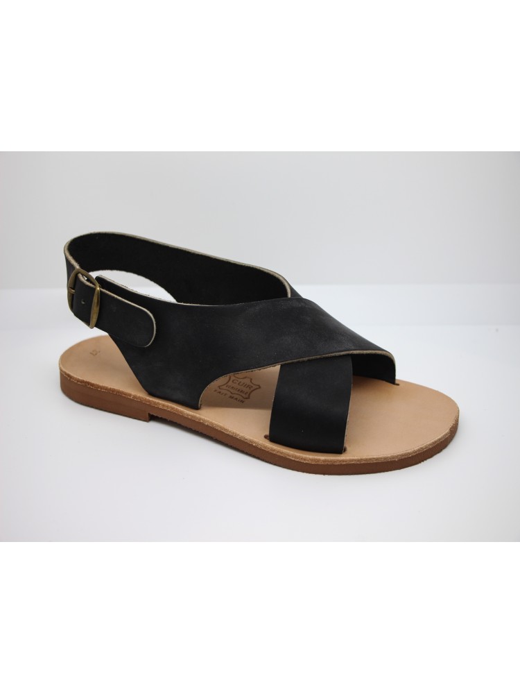 Sandales Lucia en Cuir Couleur Noir / Semelle Caoutchouc